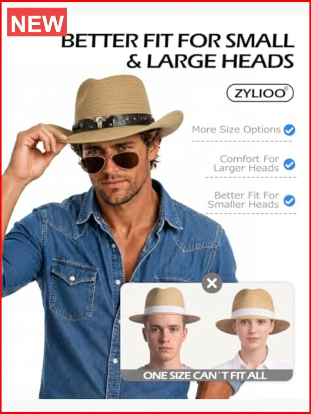 XXL Straw Cowboy Hat Wide Brim Breathable Sun Hat Travel - Picture 2 of 7